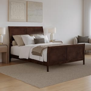 Portland Walnut Brown Solid Wood Frame Queen Low Profile Platform Bed with Matching Footboard