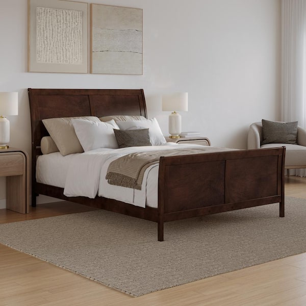 AFI Portland Walnut Brown Solid Wood Frame Queen Low Profile Platform Bed with Matching Footboard