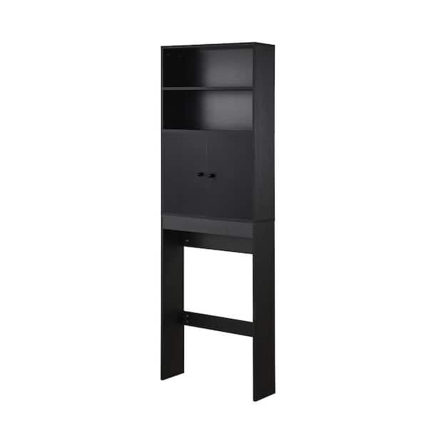 24.8 in. W x 76.77 in. H x 7.87 in. D Black Over The Toilet Storage with Shelf and Doors