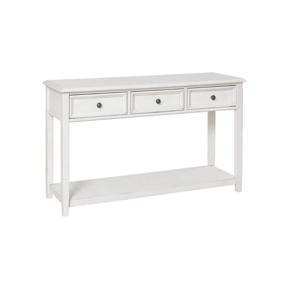 Benjara 17 In. White Rectangle Wood Top Console Table With 3 Drawer And ...