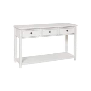 17 in. White Rectangle Wood Top Console Table with 3 Drawer and Open Shelf