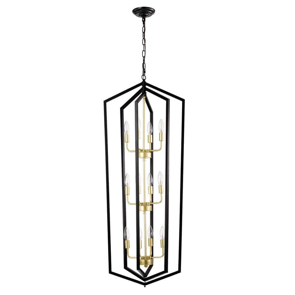 12-Light Gold Lantern Tired Farmhouse Chandelier Ceiling Hanging Metal Ligh