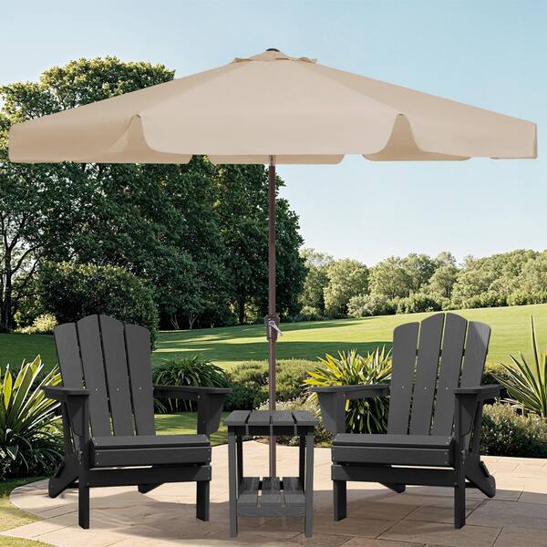 beige patio umbrella with scalloped edge Fringe resistant canopy fabric helps reduce sun exposure and resists fading for long 10Ft Patio Umbrella With 30°
