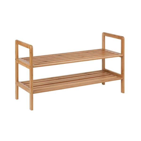 Honey-Can-Do 15.75 in. H 8-Pair 2-Tier Brown Bamboo Shoe Rack