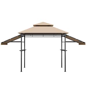 13.5 ft. x 4 ft. Beige Patio BBQ Grill Gazebo Canopy with Dual Side Awnings