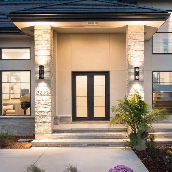 11.75 in. 2-Light Black Die-Cast Aluminum Cylinder Outdoor Wall Sconce