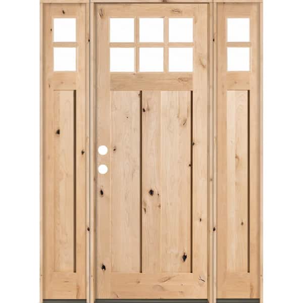 Krosswood Doors 60 in. x 96 in. Craftsman Knotty Alder Right-Hand/Inswing 6 Lite Clear Glass Unfinished Wood Prehung Front Door w/DSL