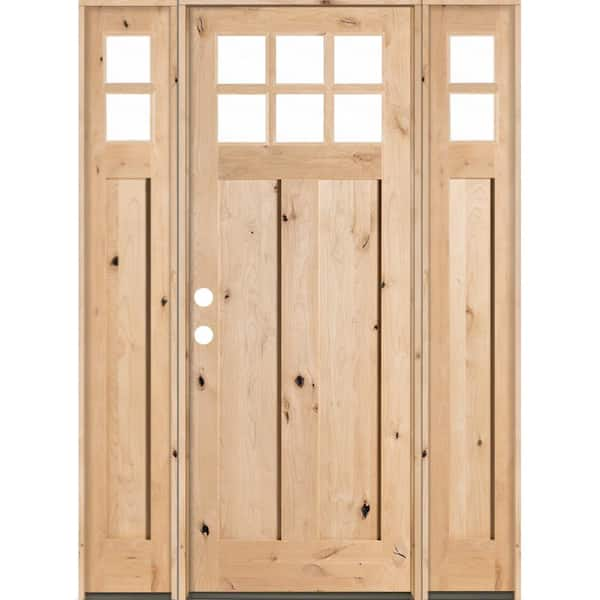 Krosswood Doors 64 in. x 96 in. Craftsman 2 Panel 6-Lite Knotty Alder Unfinished Right-Hand Inswing Prehung Front Door with Sidelites