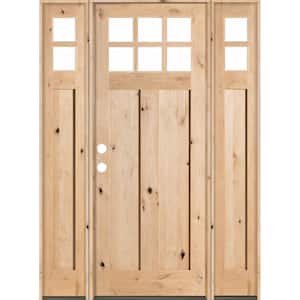 70 in. x 96 in. Craftsman Alder 2 Panel 6-Lite Clear Low-E Unfinished Wood Right-Hand Prehung Front Door/Sidelites