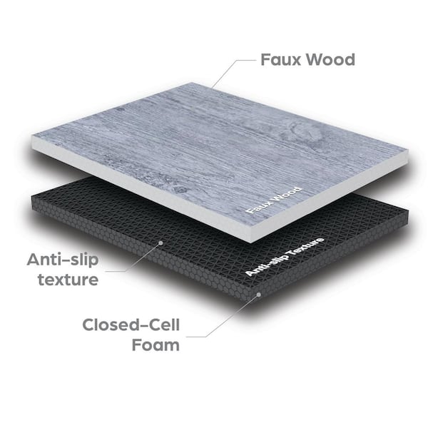 Norsk Reversible Stone Gray/Black Faux Wood 24 in. x 24 in. x 0.47 in. Foam Mats (4-Pack)
