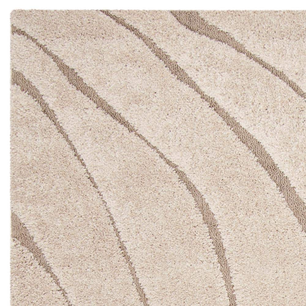 Cream Beige Abstract Shag Area Rug