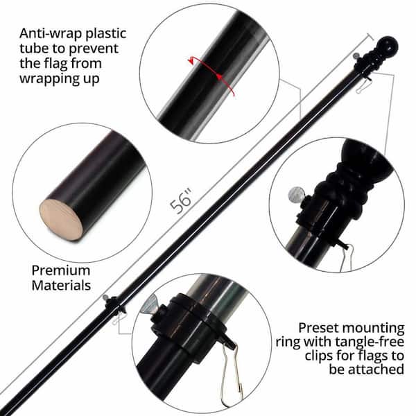 Misopily 56 in. Adjustable Pine Wood House Flagpole Tangle