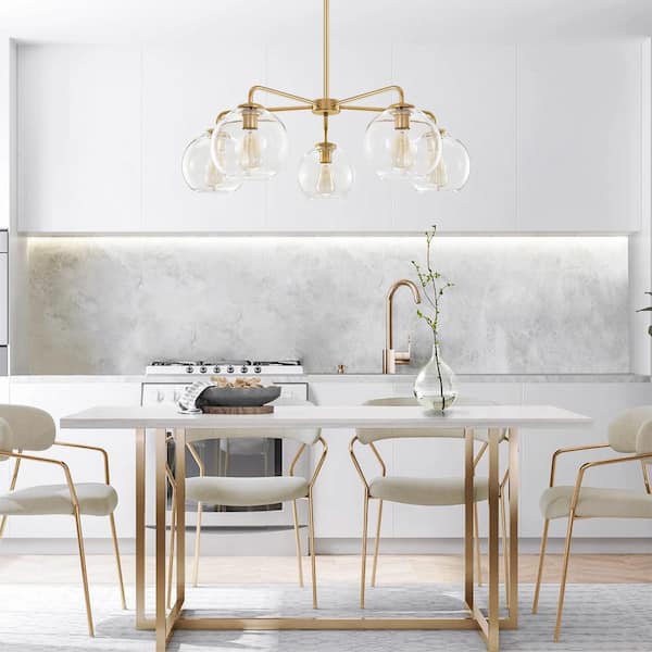 Erik 5-Light Gold Unique Modern Glass Bubble Chandelier with Clear Glass Globe Shade for Living Dining Room Bedroom