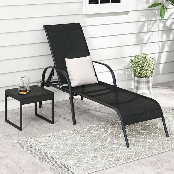 Black 2 Piece Metal Frame Outdoor Chaise Lounge D08GM9982N
