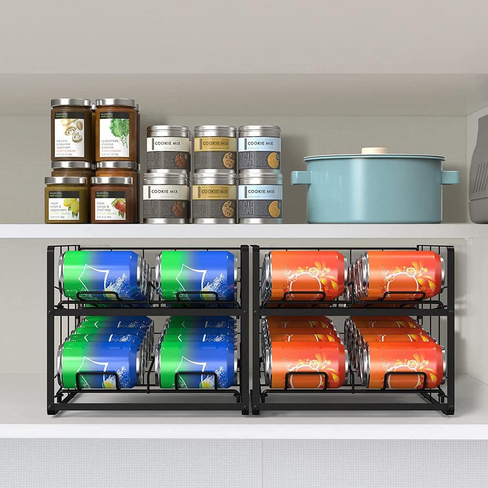 7-tier Black Can Organizer Rack Can Dispenser for Kitchen Cabinet