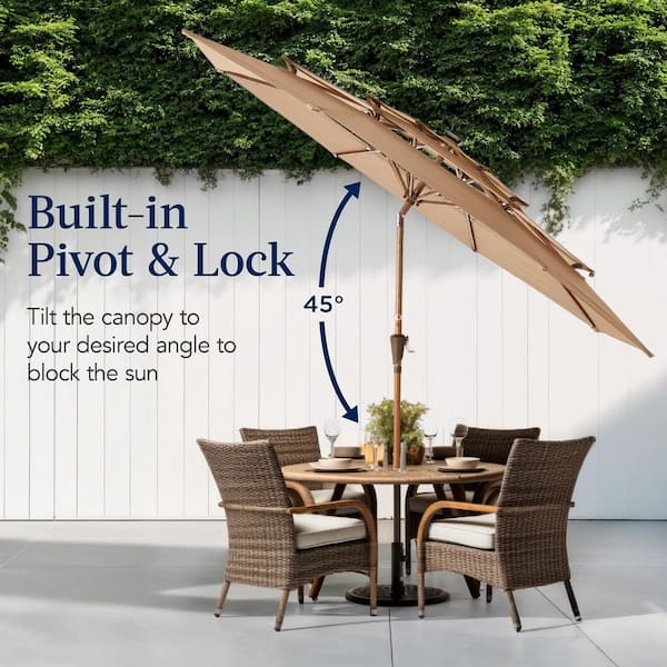 high wind offset patio umbrella 10ft Large Round Cantilever with Base Included, Windproof Umbrella with 360°Rotation and 0.07
