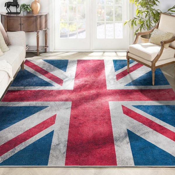Apollo British Flag Novelty Printed Red Blue White 7 ft. 7 in. x 9 ft. 10 in. Area Rug