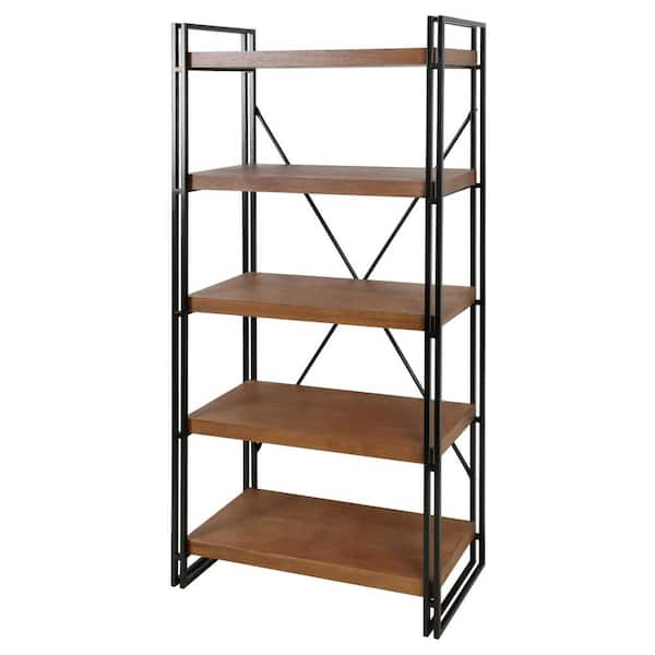 StyleCraft 71 in. Dark Gun Metal 5-shelf Accent Bookcase with Open Back ...