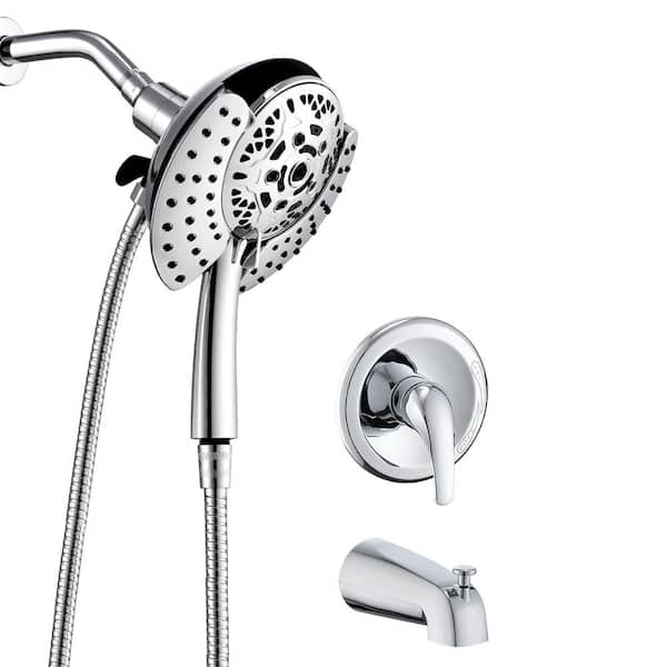 YASINU Single Handle 10-Spray 5 in. Dual Tub and Shower Faucet 1.75 GPM Wall Mount in Chrome (Valve Included)