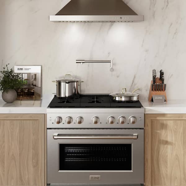 36 in. 6-Burner Freestanding Gas Range with Convection Gas Oven and Brass Burners in Stainless Steel