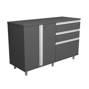 55.11 in. W x 34.64 in. H x 20.27 in. D 2-Shelves Wood Garage Storage Freestanding Cabinet in Dark Gray/Aluminium