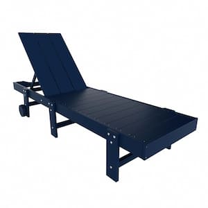 Laguna Navy Blue Fade Resistant HDPE All Weather Plastic Outdoor Patio Reclining Adjustable Chaise Lounge with Wheels