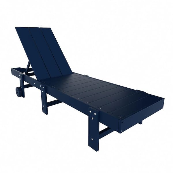 WESTIN OUTDOOR Laguna Navy Blue Fade Resistant HDPE All Weather Plastic Outdoor Patio Reclining Adjustable Chaise Lounge with Wheels