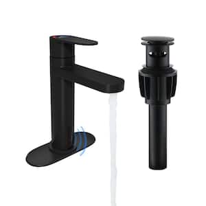 Automatic Sensor Touchless Bathroom Sink Faucet with Pop-up Drain in Matte Black