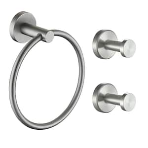 3-Piece Bath Hardware Set, Towel Ring and 2-Piece Towel Hooks and Mounting Hardware in Stainless Steel Brushed Nickel