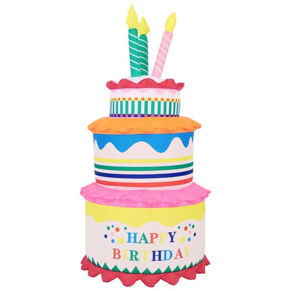 Amazon.com: Jumbo Inflatable Happy Birthday Cake with Candles | Extra Large  Birthday Party Decoration Lights Up and Inflates in Moments | For Indoors  or Outdoors (Tie Down and Stakes Included for Outdoor