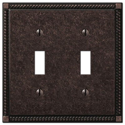 Georgian 2 Gang Toggle Metal Wall Plate - Tumbled Aged Bronze
