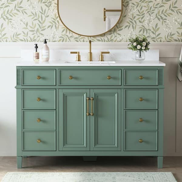 Lissa 49 in. Single Sink Freestanding Sea Green Bath Vanity with White Engineered Stone Top and Backsplash Assembled