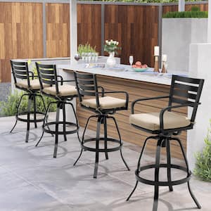 Swivel Cast Aluminum Outdoor Bar Stool with Sunbrella Canvas Antique Beige Cushion (4-Pack)