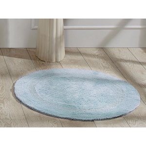 Lux Collection Blue 30 in. x 30 in. 100% Cotton Reversible Race Track Pattern Bath Rug