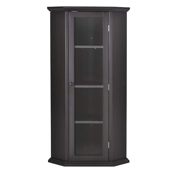 kleankin Bathroom Floor Cabinet with 2 Storage Cabinets, Tempered Glass  Door, Freestanding Linen Tower with Adjustable Shelves for Living Room,  Black