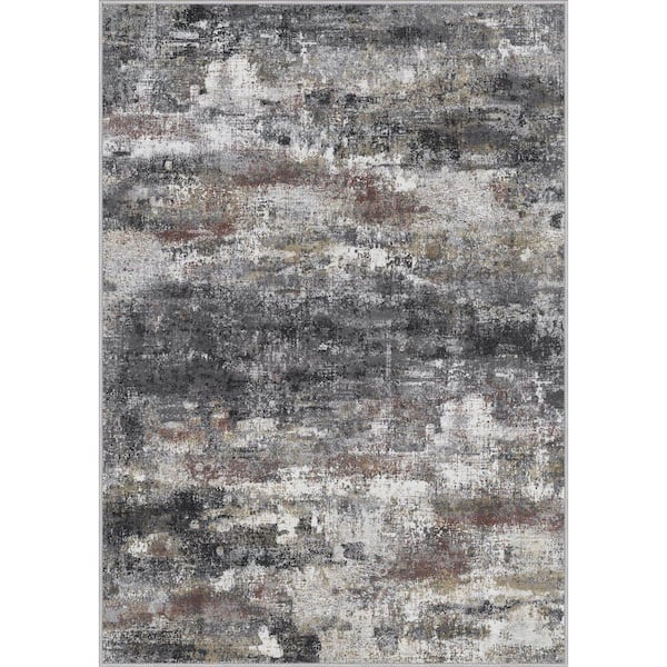 Zephyr Machine Washable Rusty Gray 8 ft. x 10 ft. Modern Abstract Indoor Area Rug