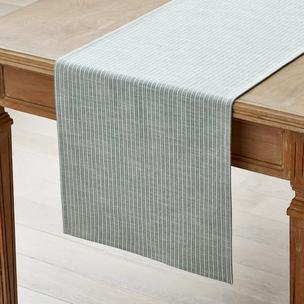 The Company Store Textured Stripe Yard-Dyed 16 in. x 108 in. Teal Blue Table Runner