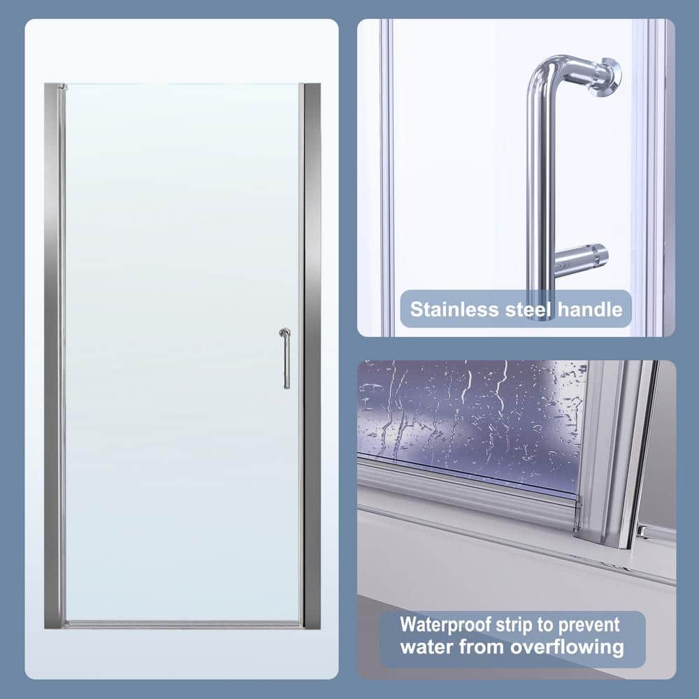 72" Frameless Chrome Pivot Shower Door with Clear Glass