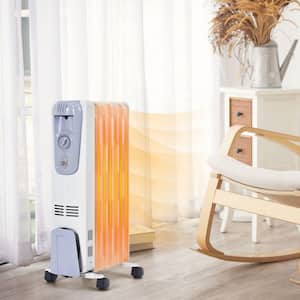 1500W Electric Oil Filled Radiant Space Heater Portable Mini Quiet Radiator Heater with Adjustable Thermostat & 4 Wheels