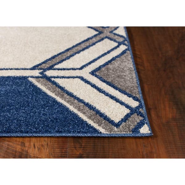 Nova Ivory/Denim 3 ft. x 5 ft. Geometric Mid-Century Outdoor Rug Area Rug