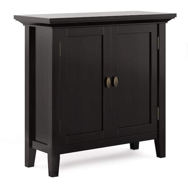 Simpli Home Redmond Solid Wood 32 in. Wide Transitional Low Storage Cabinet in Hickory Brown