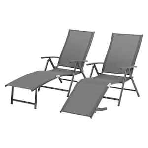 2-Piece Metal Outdoor Chaise Lounge in Gray
