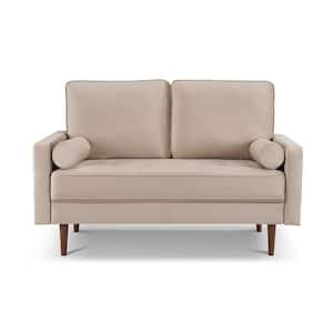 57 in. Beige Solid Velvet 2-Seater Loveseat