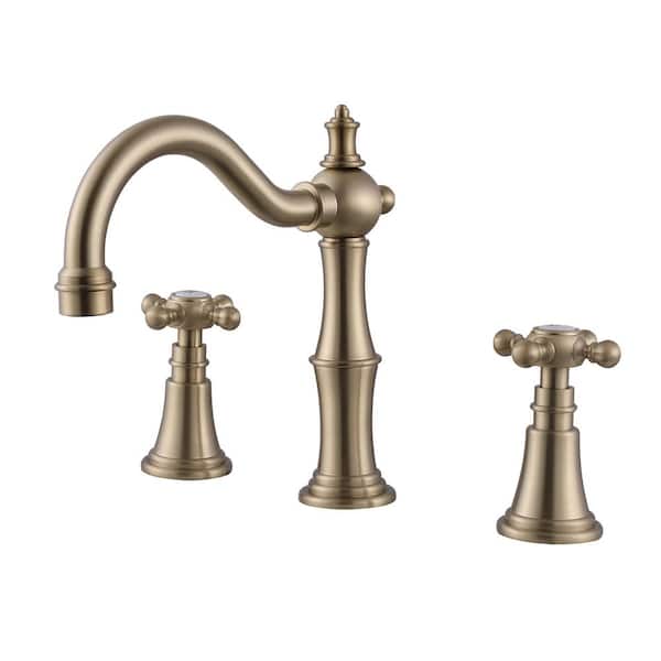 FLG 8 in. Widespread Double Handle Bathroom Faucet Brass Vintage 3 Holes Sink Basin Vanity Taps in Brushed Gold