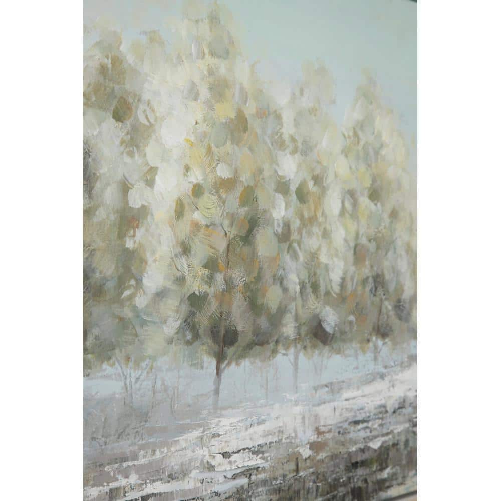 Green and Beige Landscape Acrylic Painting on Canvas with Tan Frame