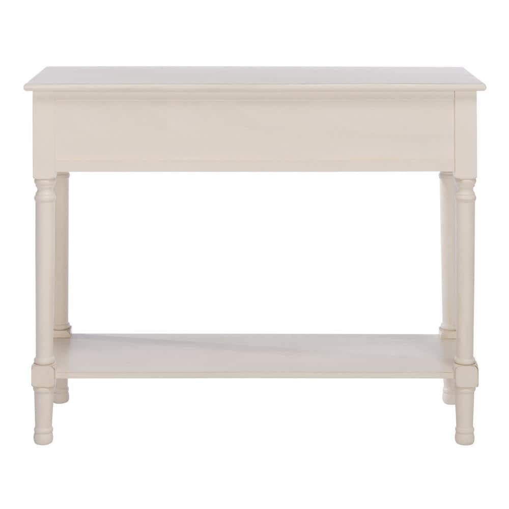 Distressed White and Greige 2-Drawer Console Table with Storage