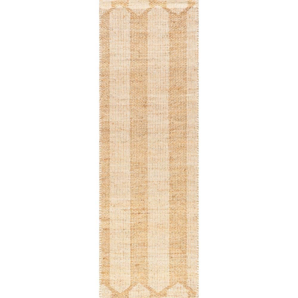 Handmade Beige and Natural Jute Wool Striped Rug