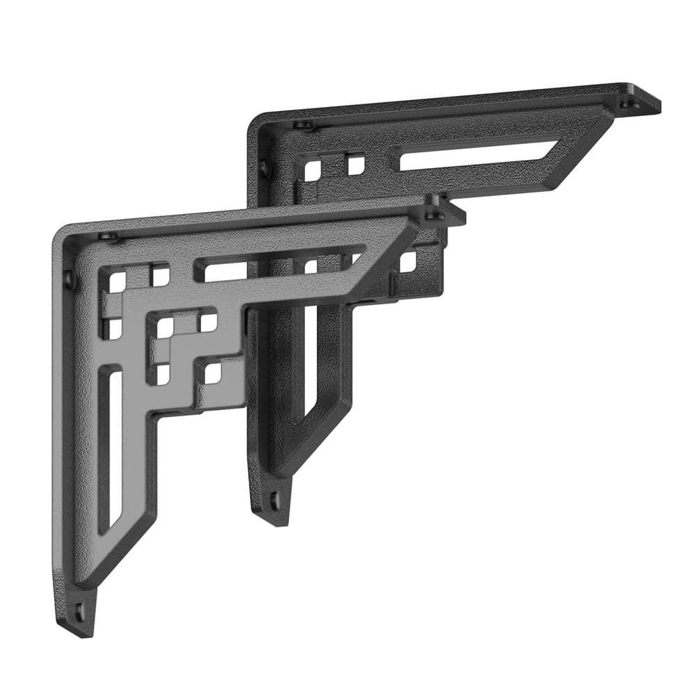 STARBY Heavy Duty Shelf Brackets (2 Pack) - Designer Metal Corbels for Mantels  Countertops and Decorative Shelving - 500# Capacity - Wrought Iron Black - 2 Pack (8  x 8  x 2 )