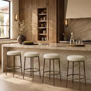 Luxe 26.6 in. H Beige Upholstered Bar Stool with Gold Hammered Metal Legs for Kitchen Island Set of 4