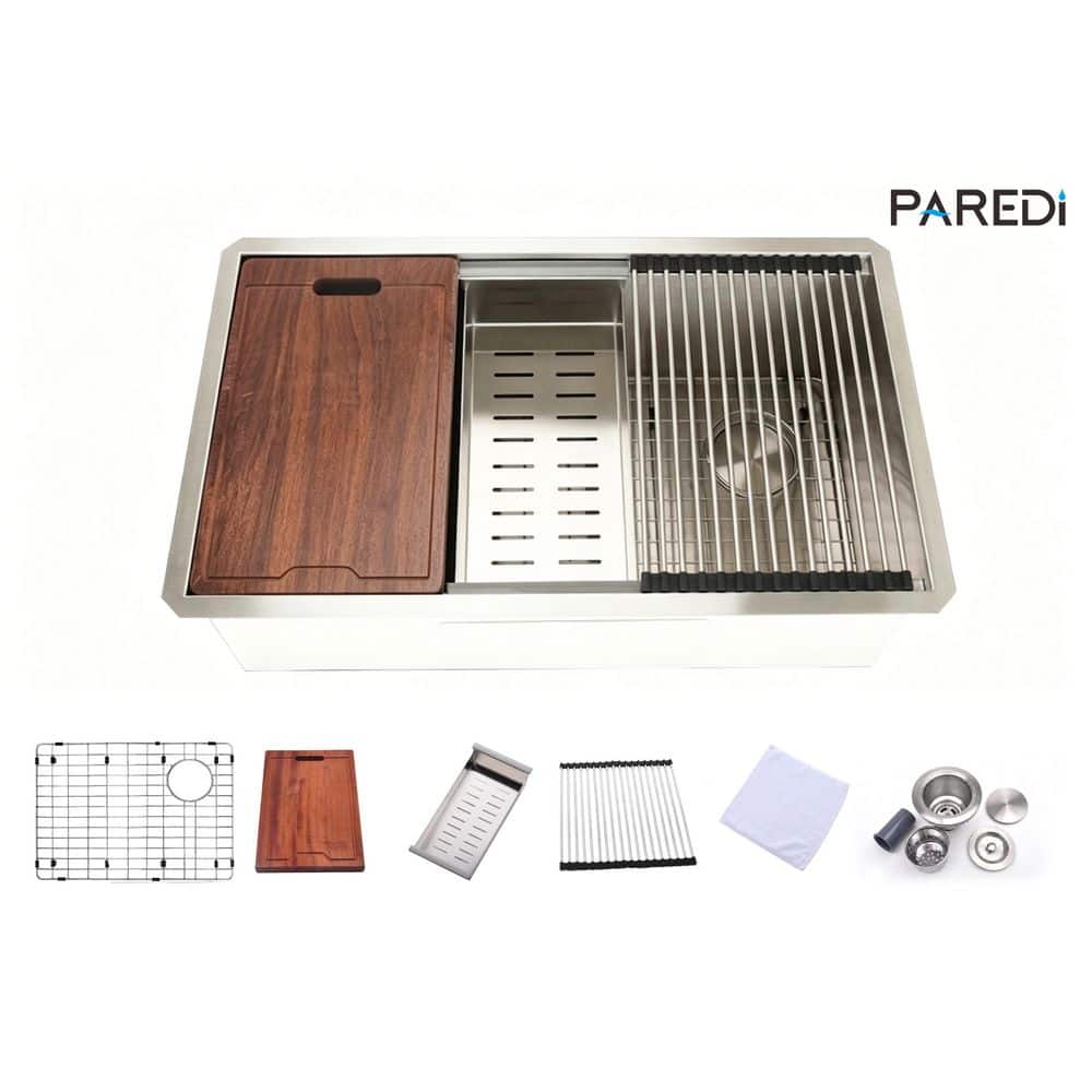 27 in. Undermount Single Bowl 16-Gauge Brushed 304-Stainless Steel Workstation Kitchen Sink with Accessories price history on PriceWatchPro